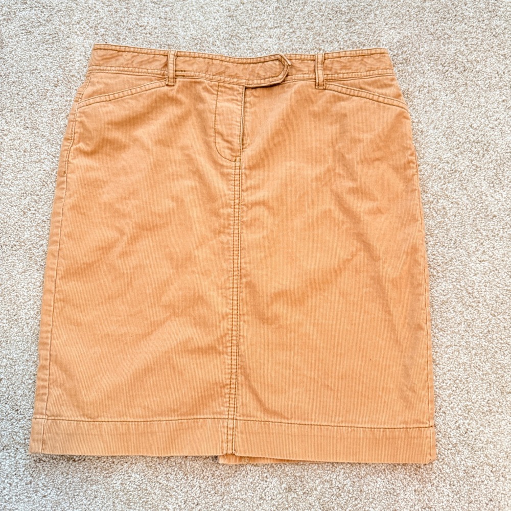Ann Taylor Loft Corduroy Skirt Women 4 Tan Camel Cinch Back Straight Knee Length